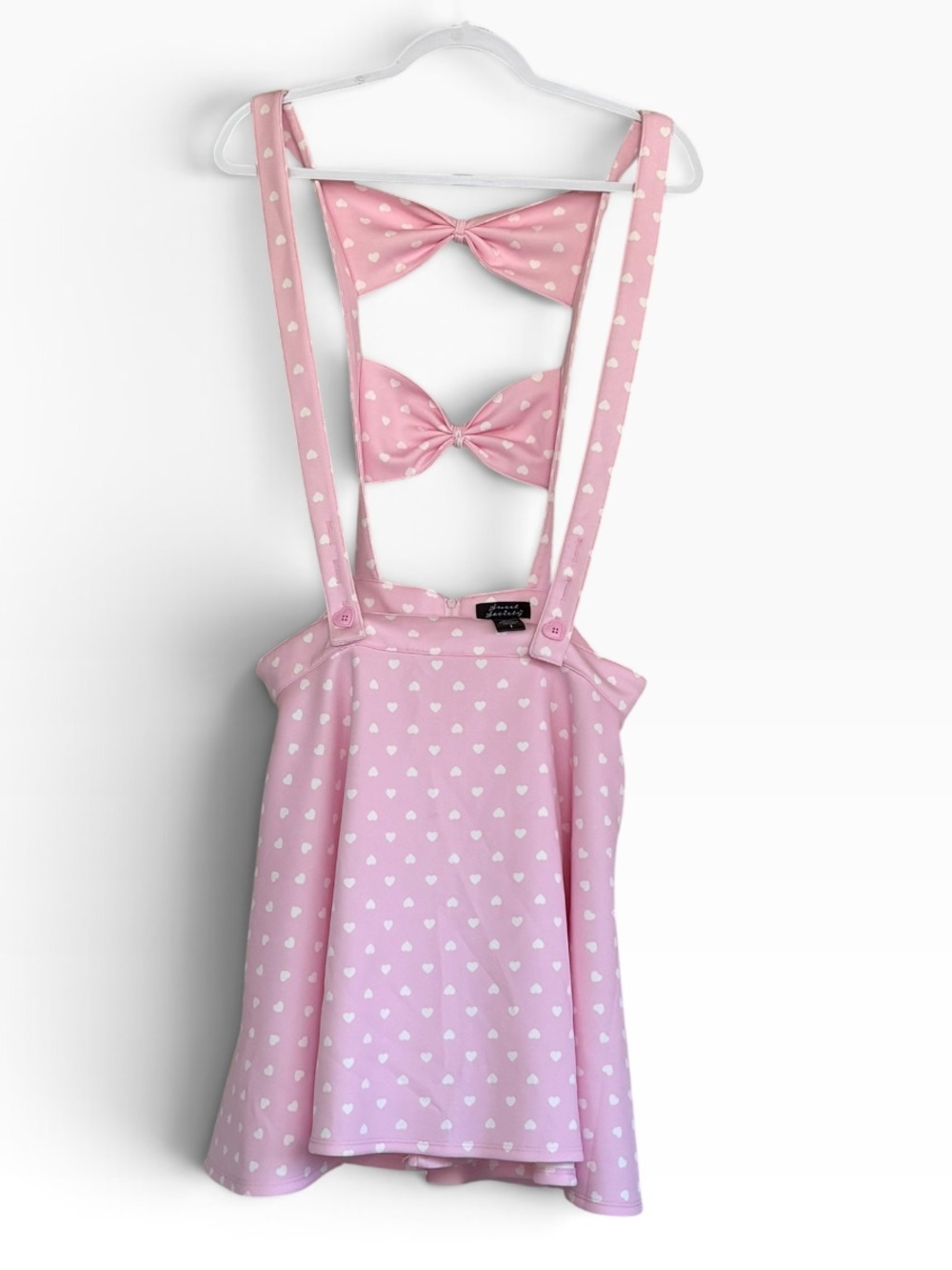 Hot Topic Sweet Society Pink & White Heart Bow Suspender Skirt Size 1X